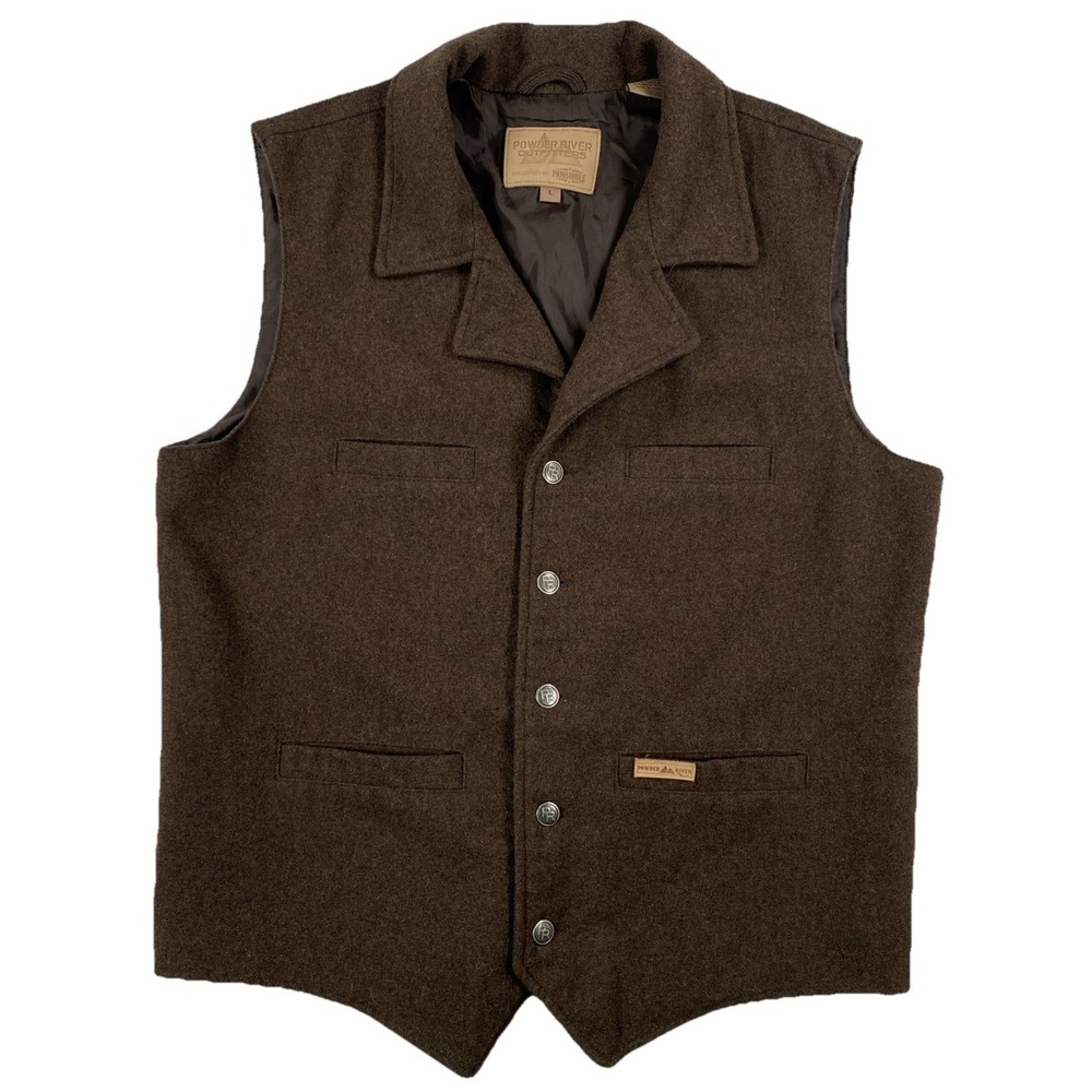 Powder River Outfitters Panhandle Western Vest Men's Large Brown Wool Blend